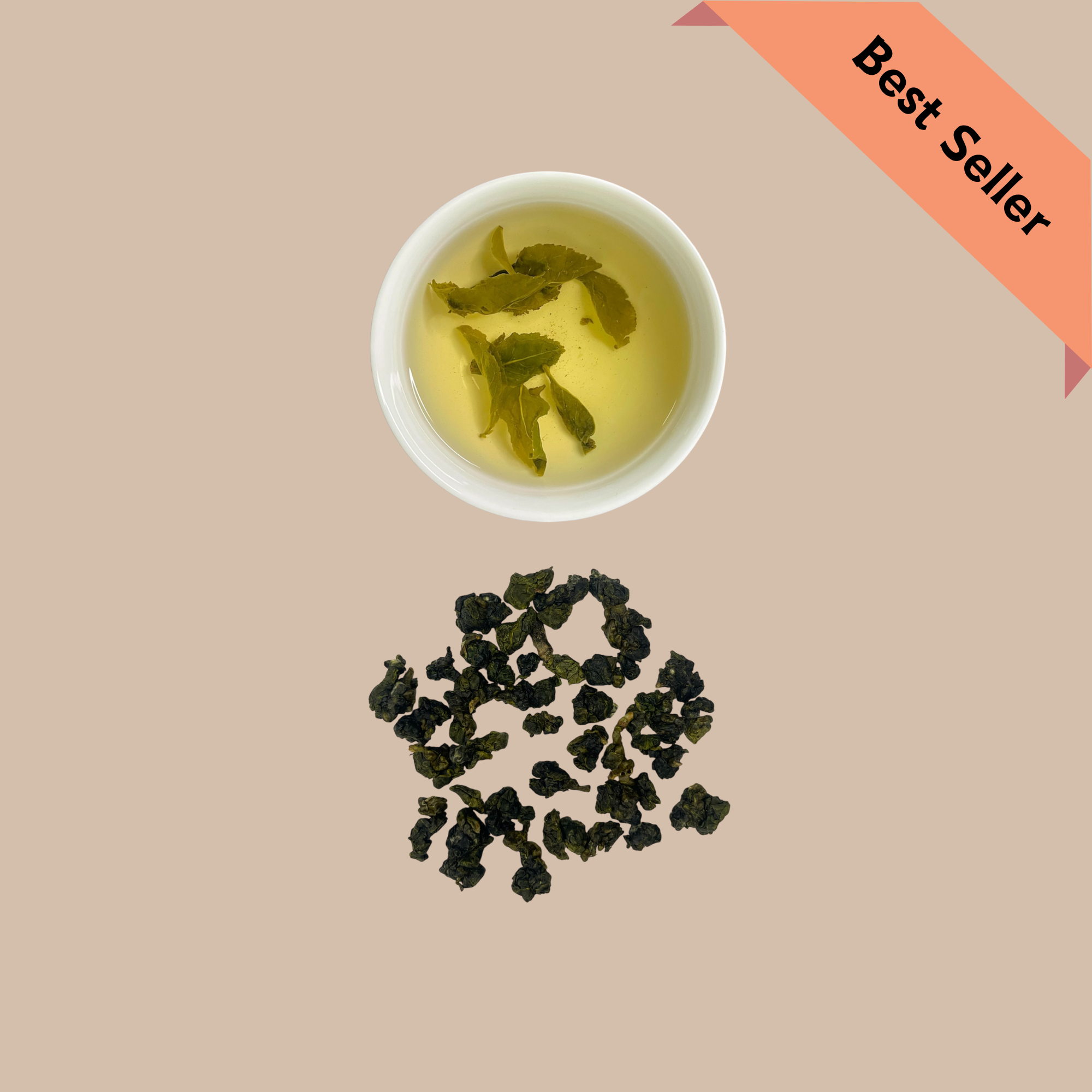 Light golden liquor of brewed Alishan Oolong tea in white ceramic teacup, showing clarity