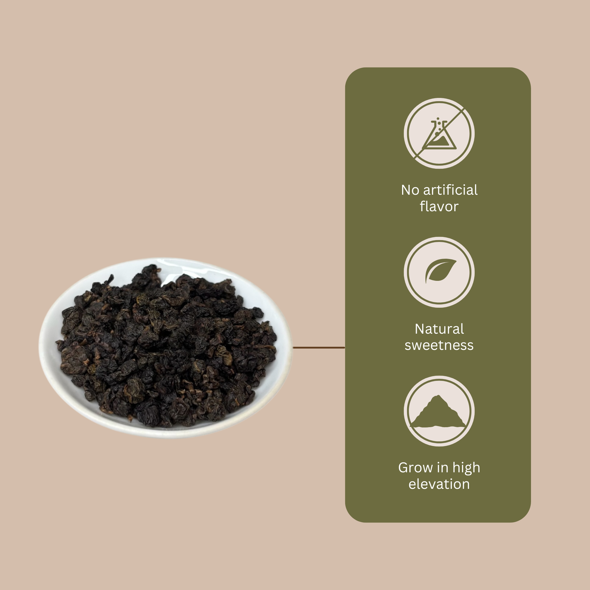Dark, rich brown loose leaf sunset dark roast high mountain oolong tea with malty and chocolate  taste.