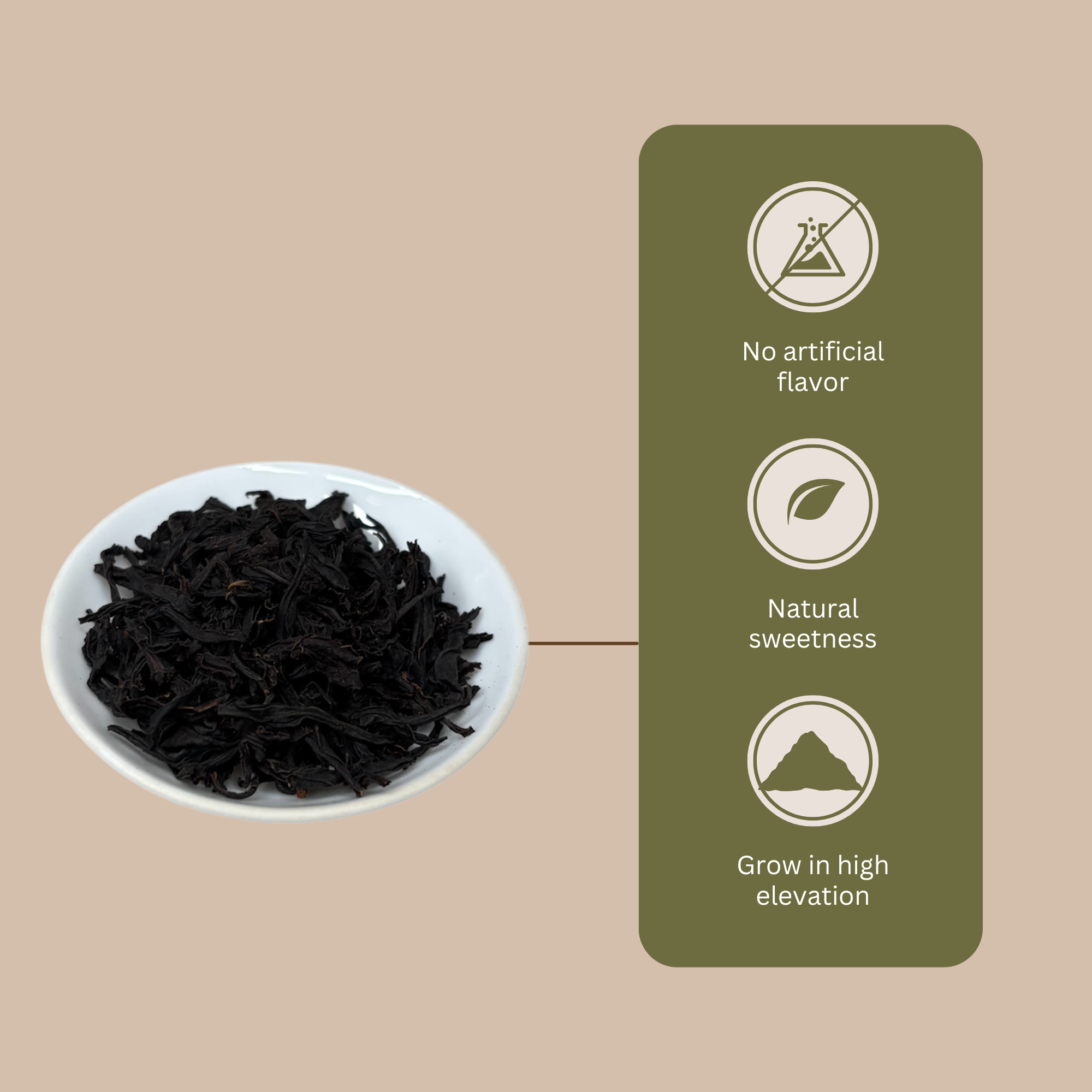 Long, dark twisty loose leaf Taiwan Ruby Black Tea, offering a malty and subtle fruit aroma.
